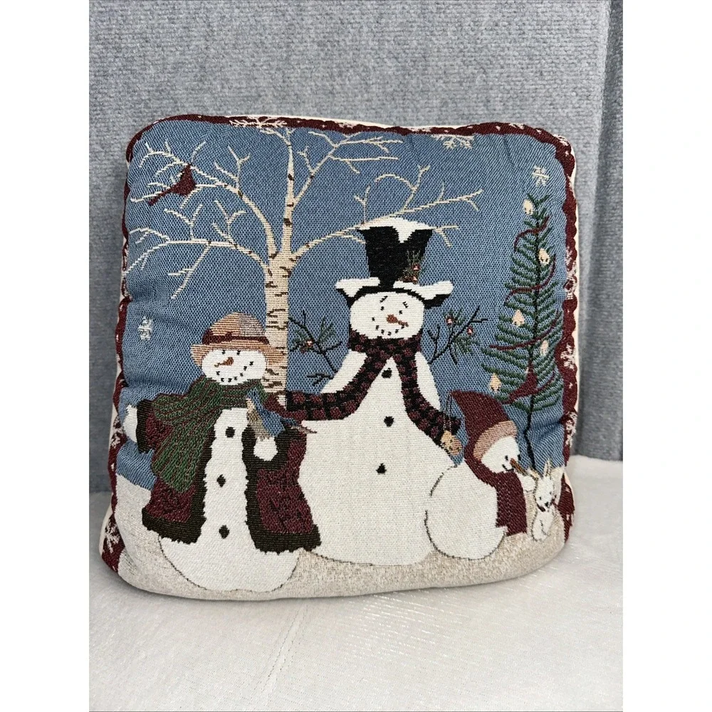 Snowman Family Tapestry Throw Pillow 15